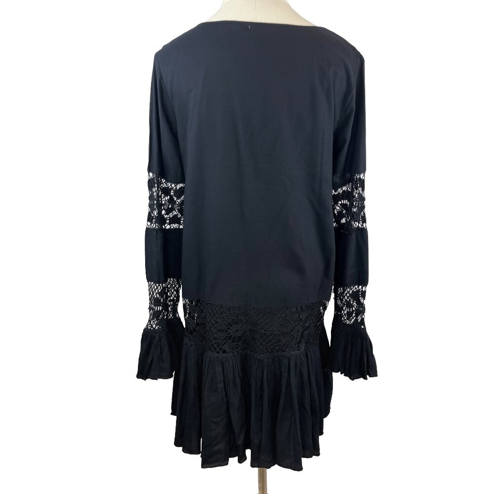 NWOT Tularosa Berkley Tiered Lace Bell Sleeve Black Dress - Picture 4 of 7